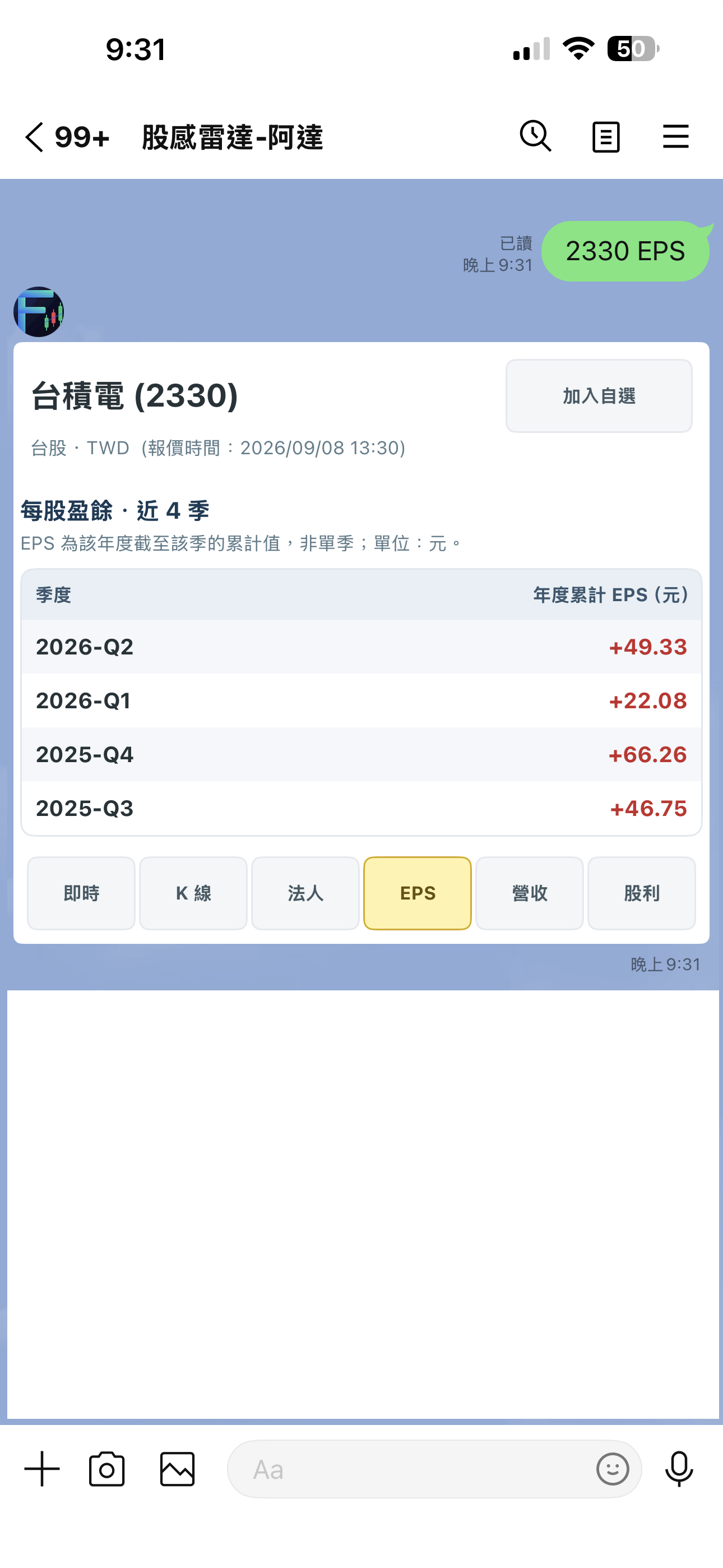 每股盈餘 EPS操作截圖